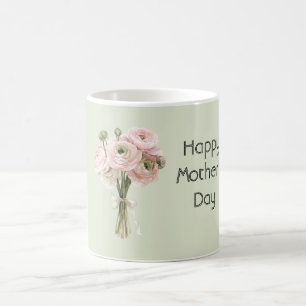 Mug Fleurs de Ranunculus Rose Menthe Bonjour Fête des