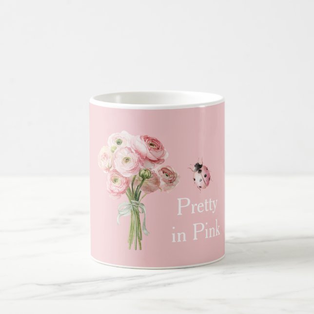 Mug Fleurs de Renoncule Rose Pâle Coccinelle (Centre)