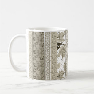Mug Fleurs de roses beige rétro vintage dentelle abstr