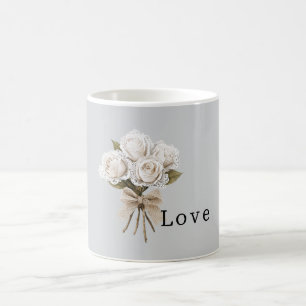 Mug Fleurs de roses blanches en faux dentelle grise