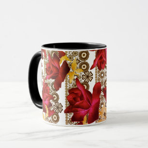 Mug Fleurs de roses violettes abstraites dentelle flor