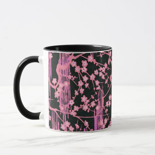 Mug FLEURS DE SAKURA NOIR ROSE Modèle Floral japonais (Gauche)