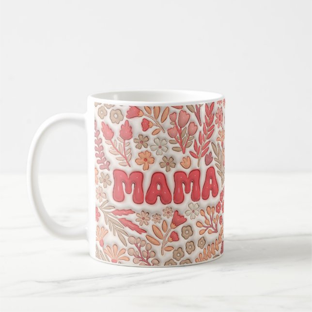 Mug Fleurs de saumons rouges gonflées 3D Mama (Gauche)