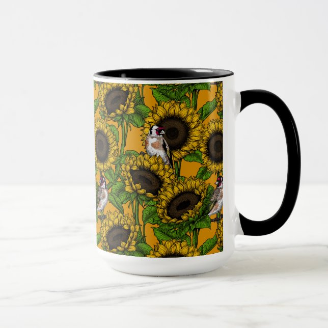 Mug Fleurs de soleil et ailerons d'or sur orange (Droite)