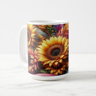 Mug Fleurs de soleil et plumes
