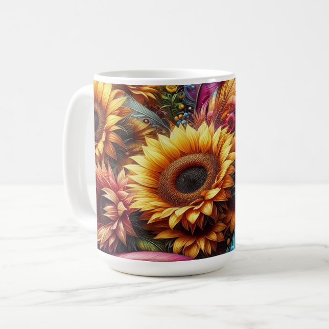 Mug Fleurs de soleil et plumes (Devant gauche)
