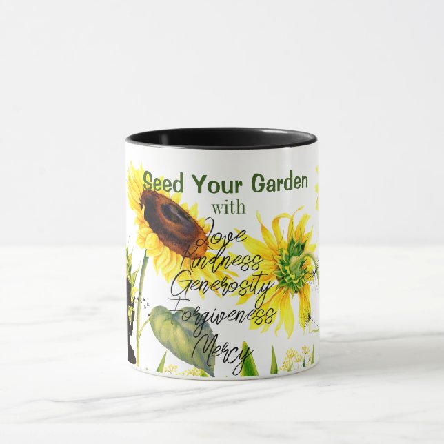 Mug Fleurs de soleil géantes Mots de script Bougie de  (Centre)