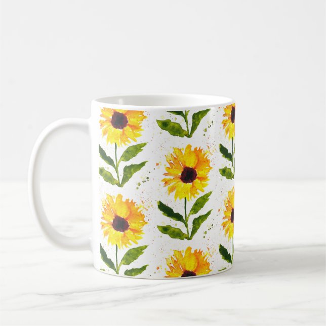 Mug Fleurs de soleil jaunes Brown Rustique Floral aqua (Gauche)