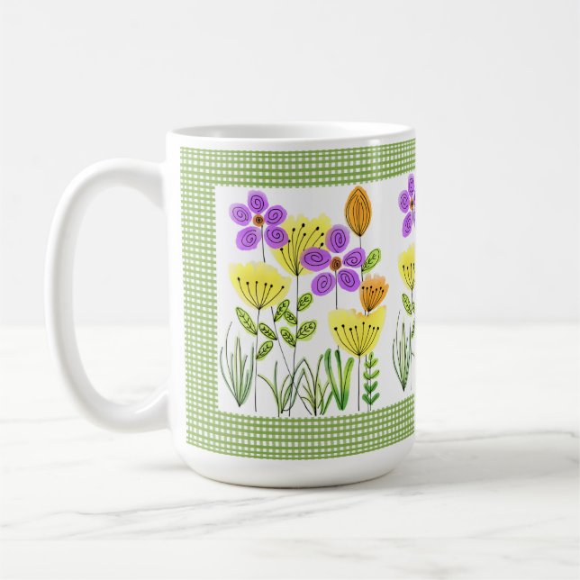 Mug Fleurs de style Ferme avec En vichy vert (Gauche)