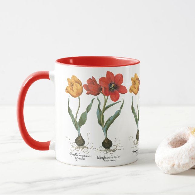 Mug Fleurs de tulipe printanière vintages par Basilius (Avec donut)