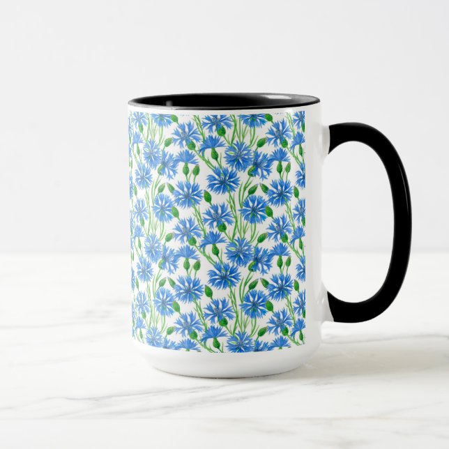 Mug Fleurs d'eau bleu, fleurs sauvages sur blanc (Droite)