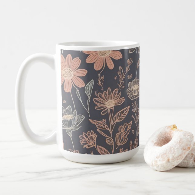 Mug Fleurs dessinées à trait de trait d'illustration (Avec donut)