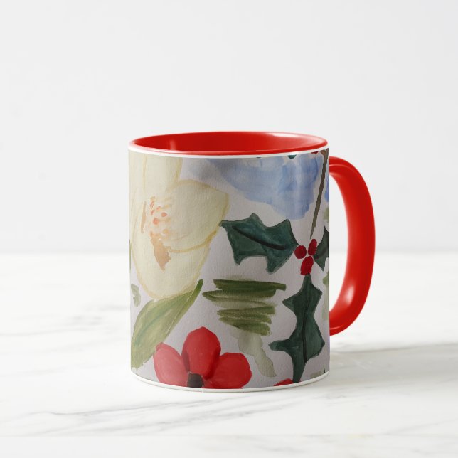 Mug Fleurs d'hiver & houx (Devant droit)