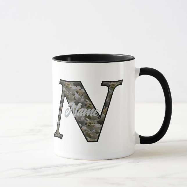Mug Fleurs d'hydrangea à initiale de monogramme N Pers (Droite)