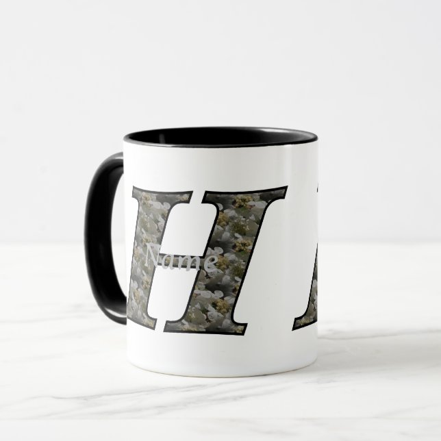 Mug Fleurs d'hydrangea personnalisées avec initiale de (Devant gauche)