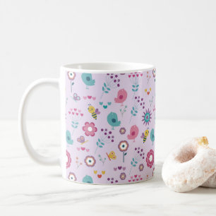 Mug Fleurs d'oiseaux, d'abeilles et de papillons