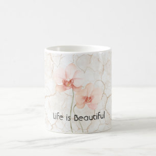 Mug Fleurs d'orchidée rose La vie est belle