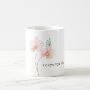 Mug Fleurs d'orchidée rose papillon vert menthe