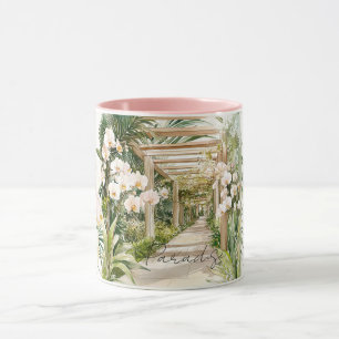 Mug Fleurs d'orchidées tropicales blanches crème rose