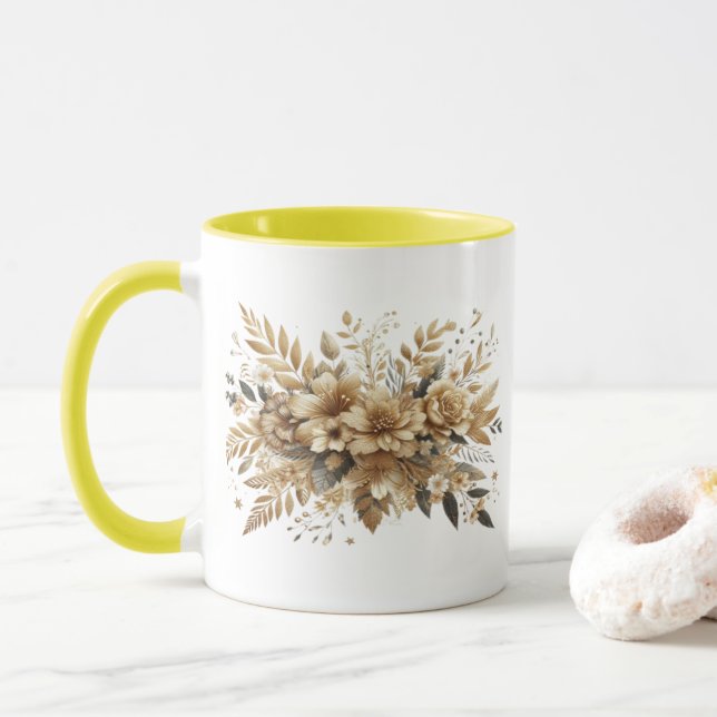 Mug fleurs dorées (Avec donut)