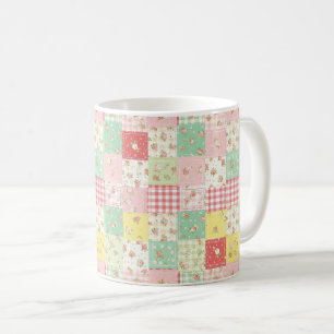 Mug Fleurs en patchwork gingham pastel doux