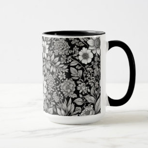 Mug Fleurs et feuilles noirs et blancs