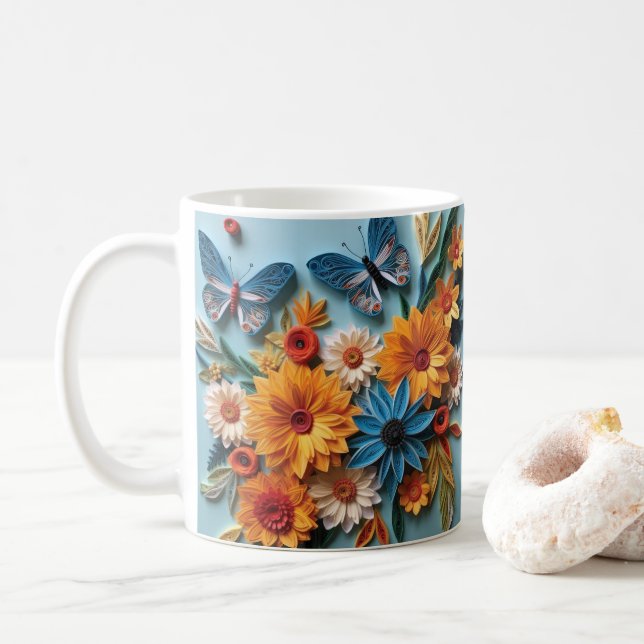 Mug Fleurs et papillons imprimés 3D (Avec donut)