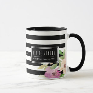 Mug Fleurs et rayures d'aquarelle