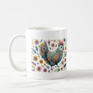 Mug Fleurs florales au poulet au poulet de l'art popul