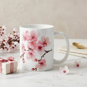Mug Fleurs florales de cerisier rose blanc