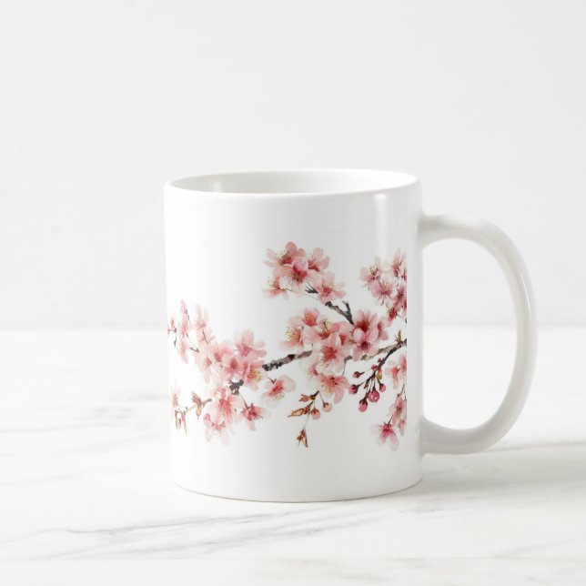Mug Fleurs florales de cerisier rose blanc (Droite)