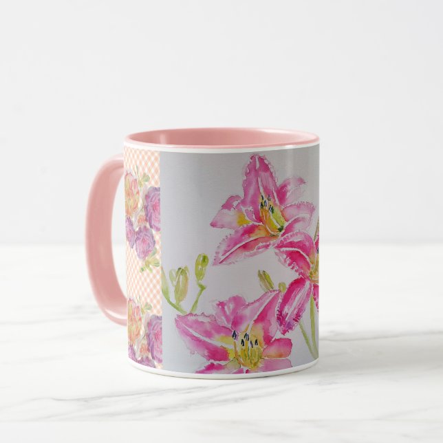 Mug Fleurs florales de Lily rose chic de Shabby En vic (Devant gauche)