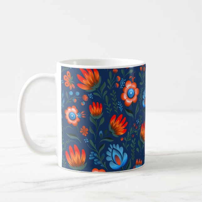 Mug Fleurs folkloriques polonaises Wycinanki Bleu (Gauche)