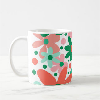 Mug Fleurs funky en vert, pêche et corail