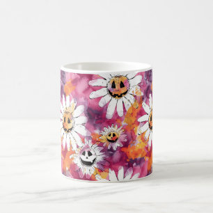 Mug Fleurs groovy d'Halloween Visages de citrouille