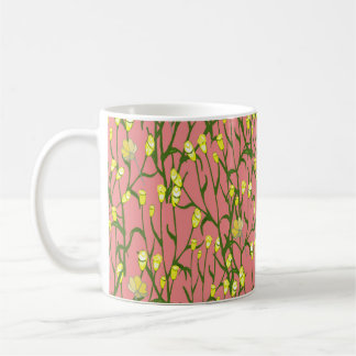 Mug Fleurs jaunes Arrière - plan rose Vintage
