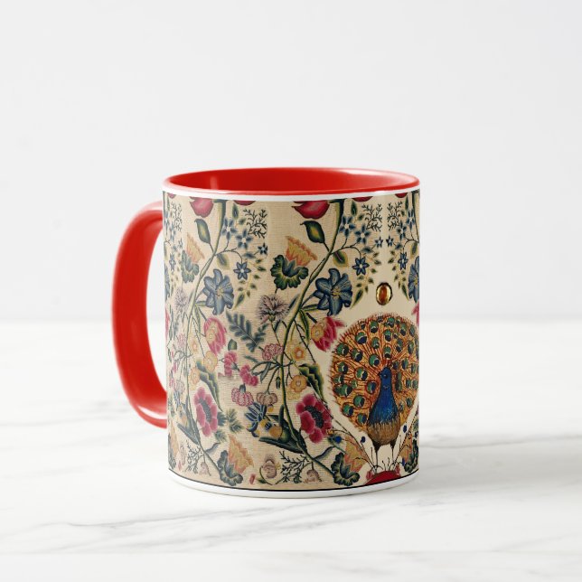 Mug FLEURS JAUNES BLEU ROUGE ET PARACOCK Antique Flora (Devant gauche)