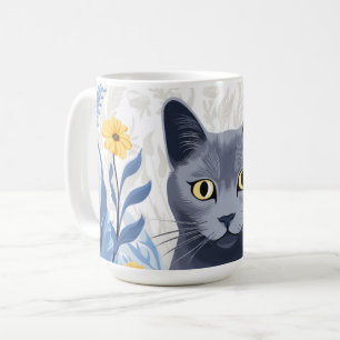 Mug Fleurs Jaunes Chat Bleu Russe