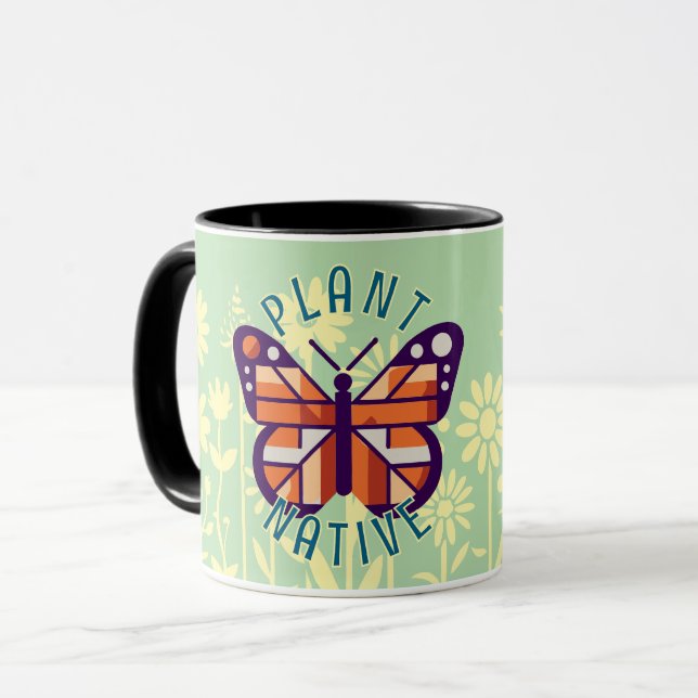 Mug Fleurs Jaunes de papillon de monarque plante (Devant gauche)