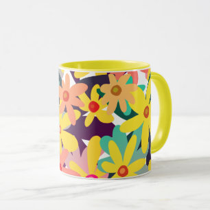 Mug Fleurs jaunes, roses et orange