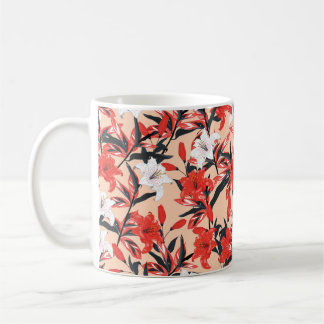 Mug Fleurs Lily rouges et blanches pattes botaniques s