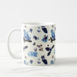 Mug Fleurs Monkey lapin Bleu Blanc Vintage