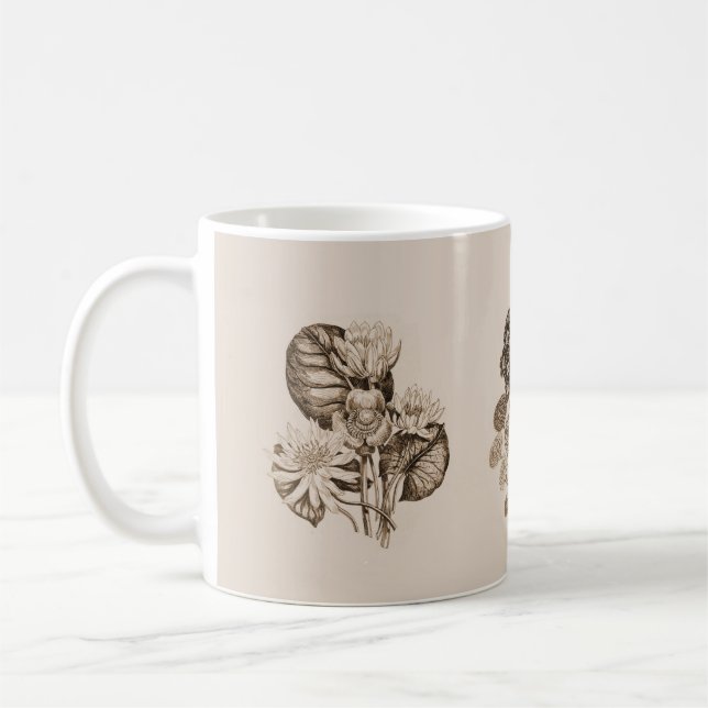 Mug Fleurs monochromes en sépia brun (Gauche)