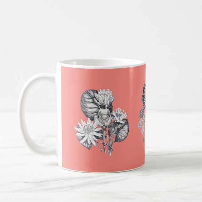 Mug Fleurs monochromes sur arrière - plan corallien (Gauche)