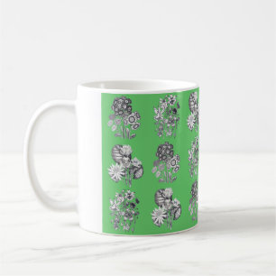 Mug Fleurs monochromes sur arrière - plan vert