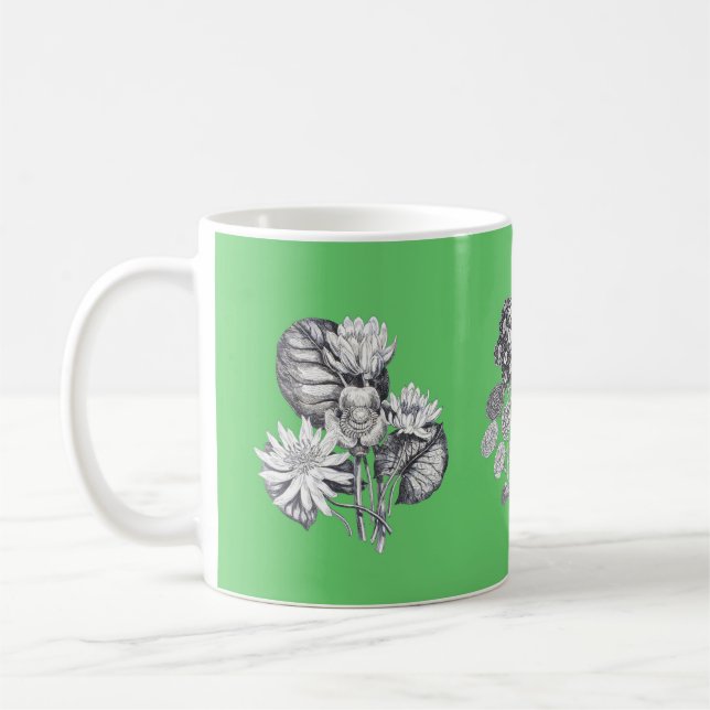 Mug Fleurs monochromes sur fond vert (Gauche)