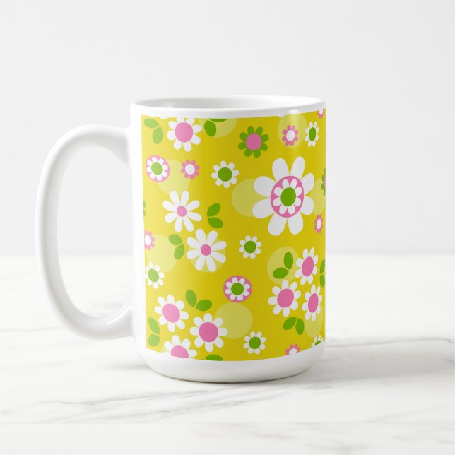 Mug Fleurs Mood Rétro Jaune & Blanc (Gauche)