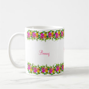 Mug Fleurs multicolores & calligraphie