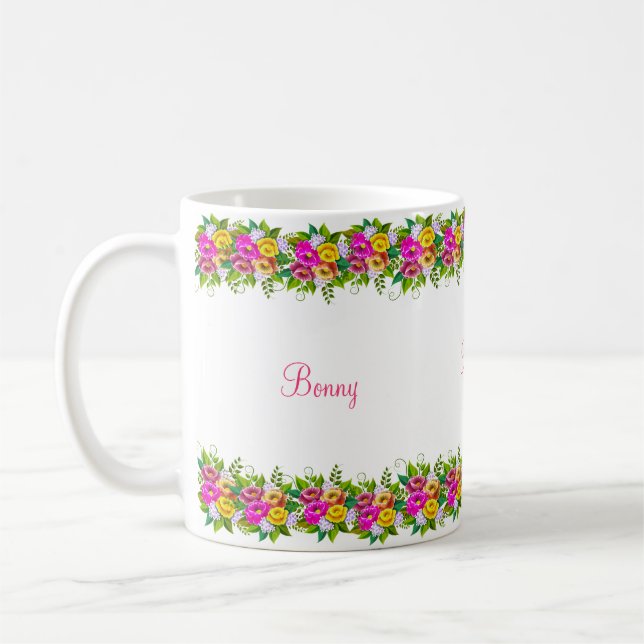 Mug Fleurs multicolores & calligraphie (Gauche)