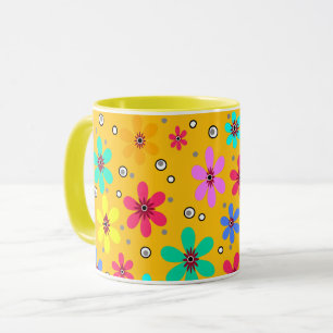 Mug Fleurs multicolores marguerites fond rétro été